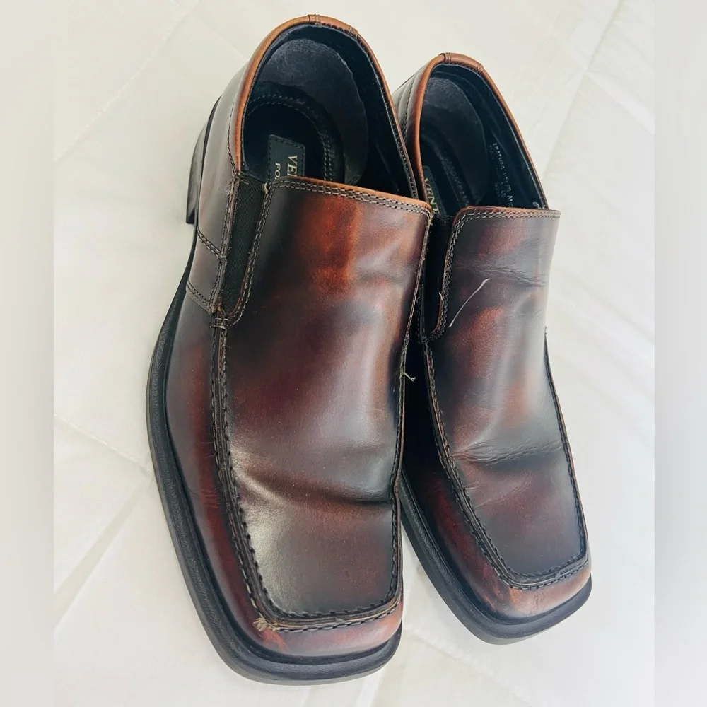 VENTURINI FOR MEN DARK BROWN LEATHER SLIP‎ ON DRESS LOAFERS SIZE 9